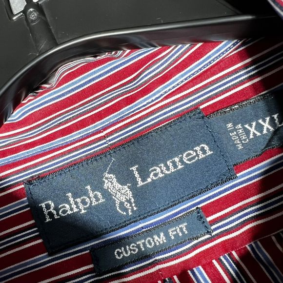 POLO RALPH LAUREN Long Sleeve Shirt Men’s XXL Red Striped Custom Fit Button Down - Picture 6 of 8